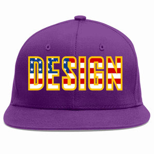 Custom Purple Vintage USA Flag-Gold Flat Eaves Sport Baseball Cap Design for Men/Women/Youth