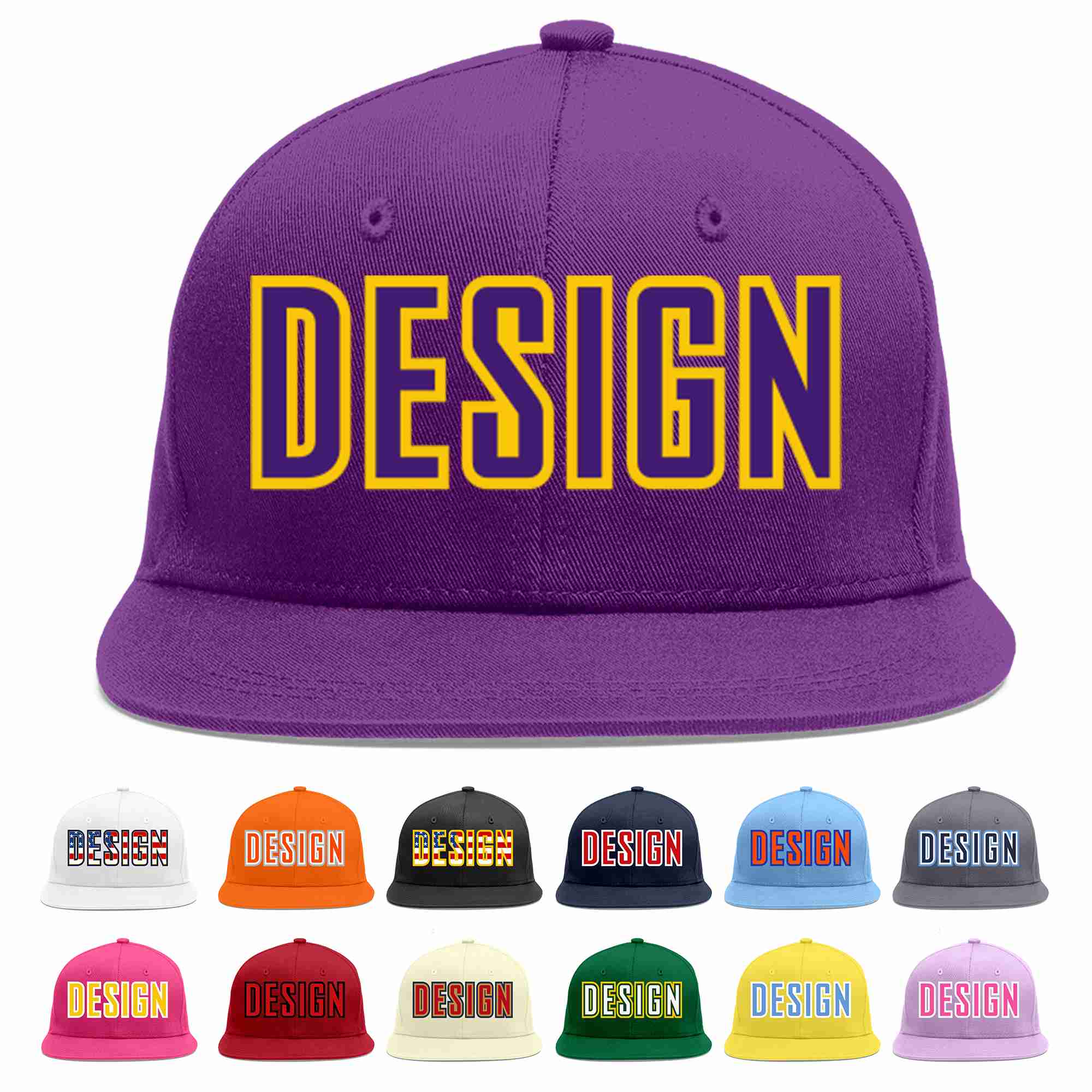 Conception personnalisée de casquette de baseball de sport à avant-toit plat violet violet-or pour hommes/femmes/jeunes