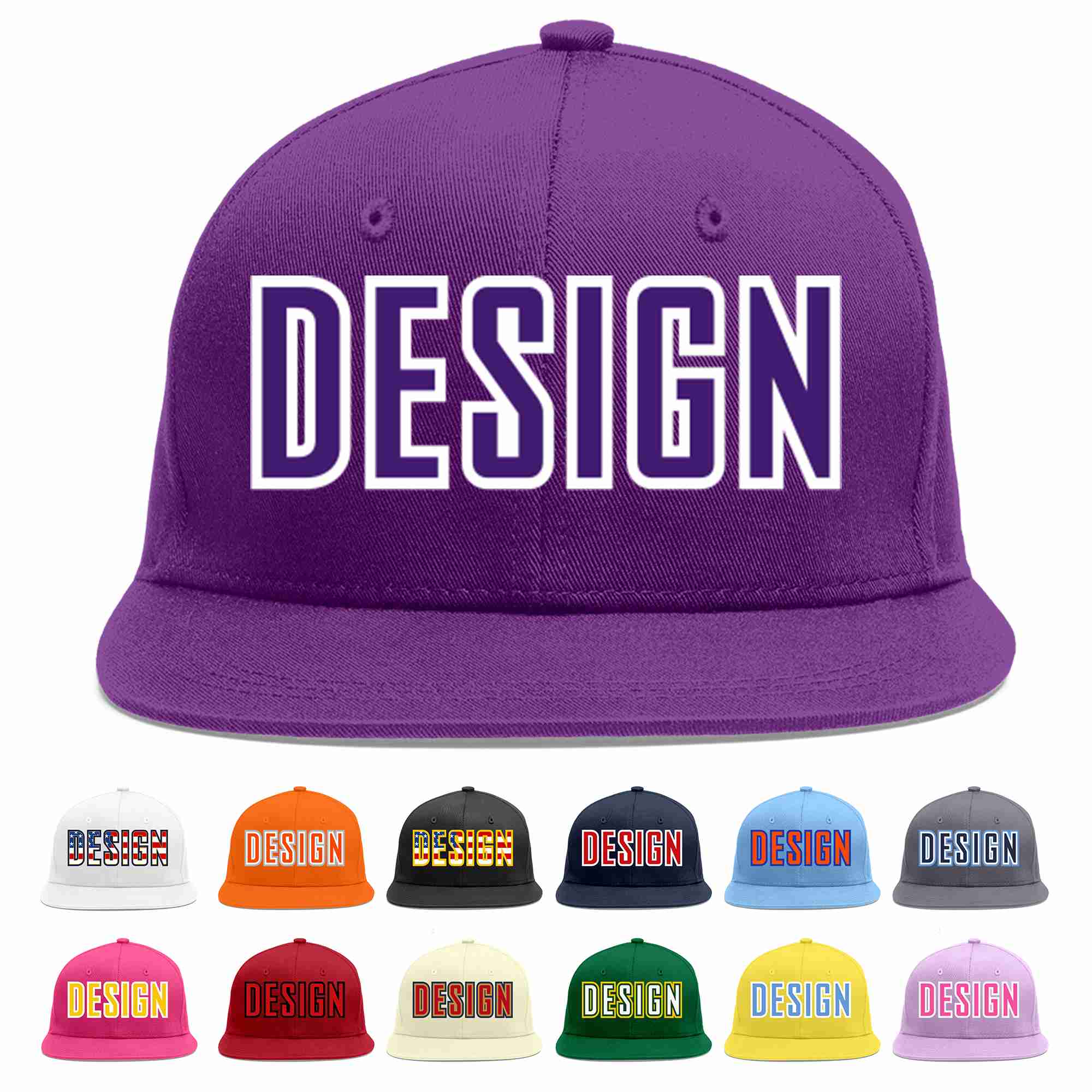 Conception personnalisée de casquette de baseball de sport à avant-toit plat violet violet-blanc pour hommes/femmes/jeunes