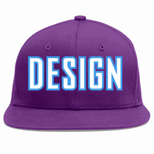 Custom Purple White-Powder Blue Flat Eaves Sport Baseball Cap Design for Men/Women/Youth