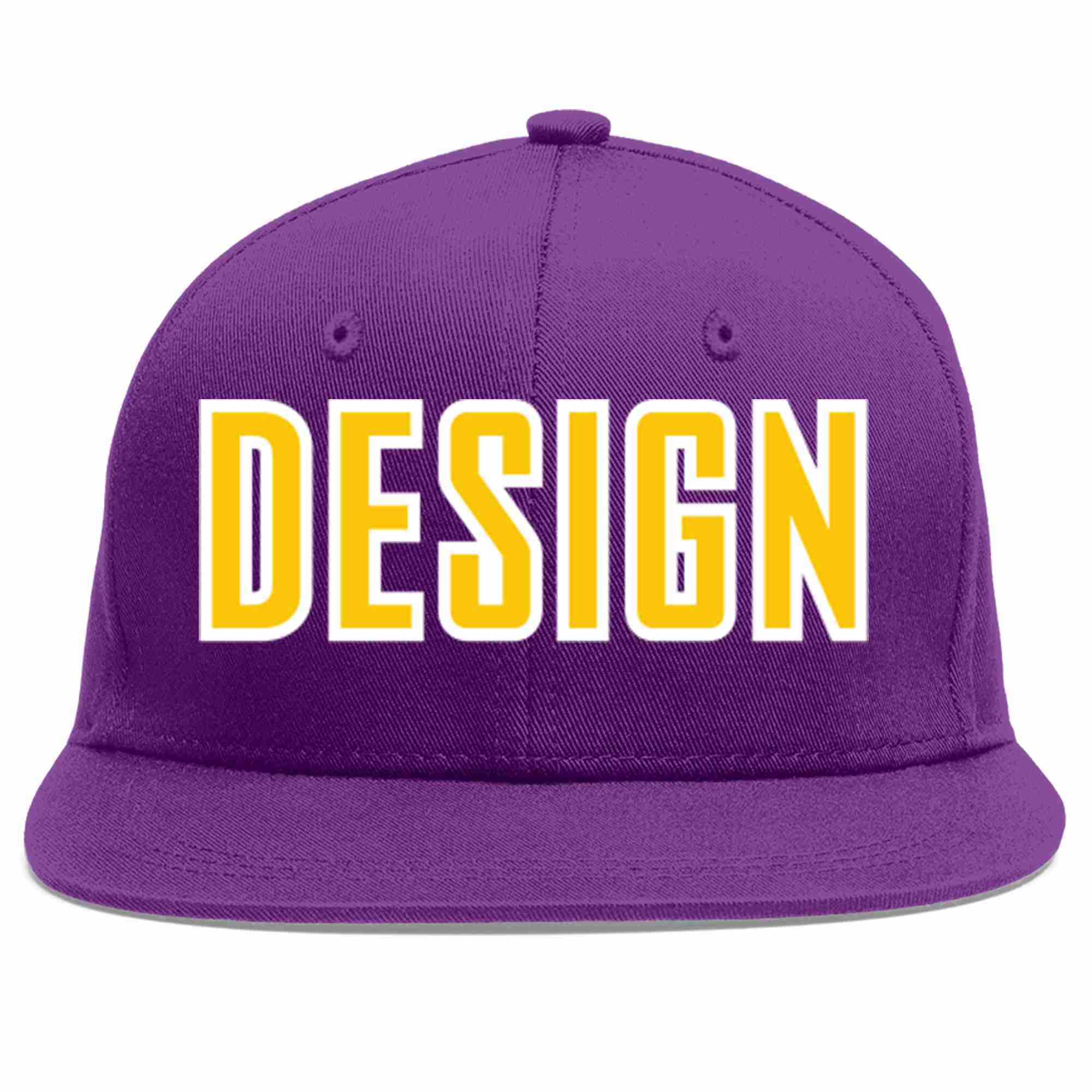 Conception personnalisée de casquette de baseball de sport à avant-toit plat violet or-blanc pour hommes/femmes/jeunes