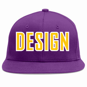 Custom Purple Gold-White Flat Eaves Sport Baseball Cap Design for Men/Women/Youth