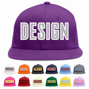 Conception personnalisée de casquette de baseball de sport à avant-toit plat violet gris-blanc pour hommes/femmes/jeunes