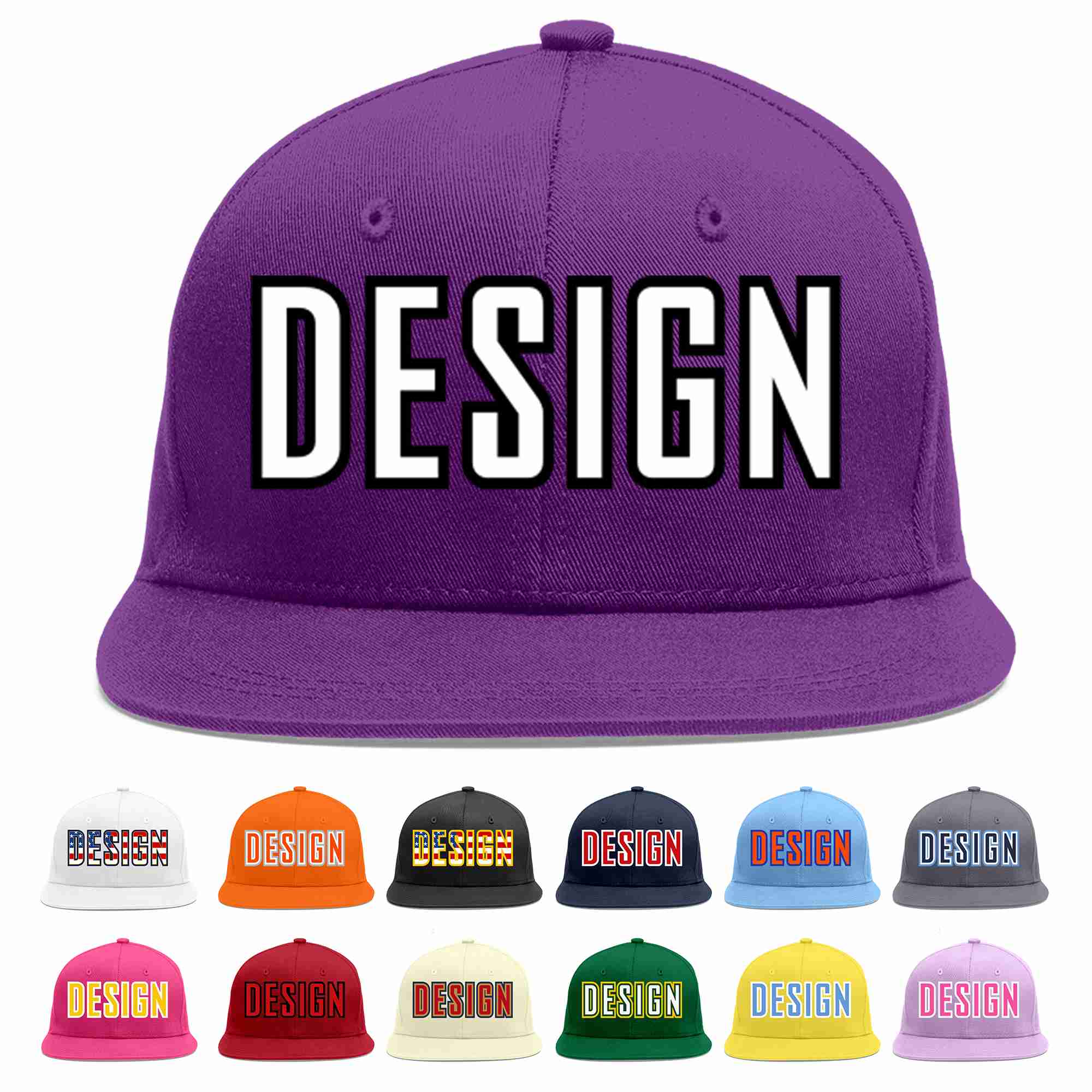 Conception personnalisée de casquette de baseball de sport à avant-toit plat violet blanc-noir pour hommes/femmes/jeunes