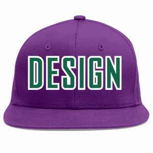 Custom Purple Kelly Green-White Flat Eaves Sport Baseball Cap Design for Men/Women/Youth