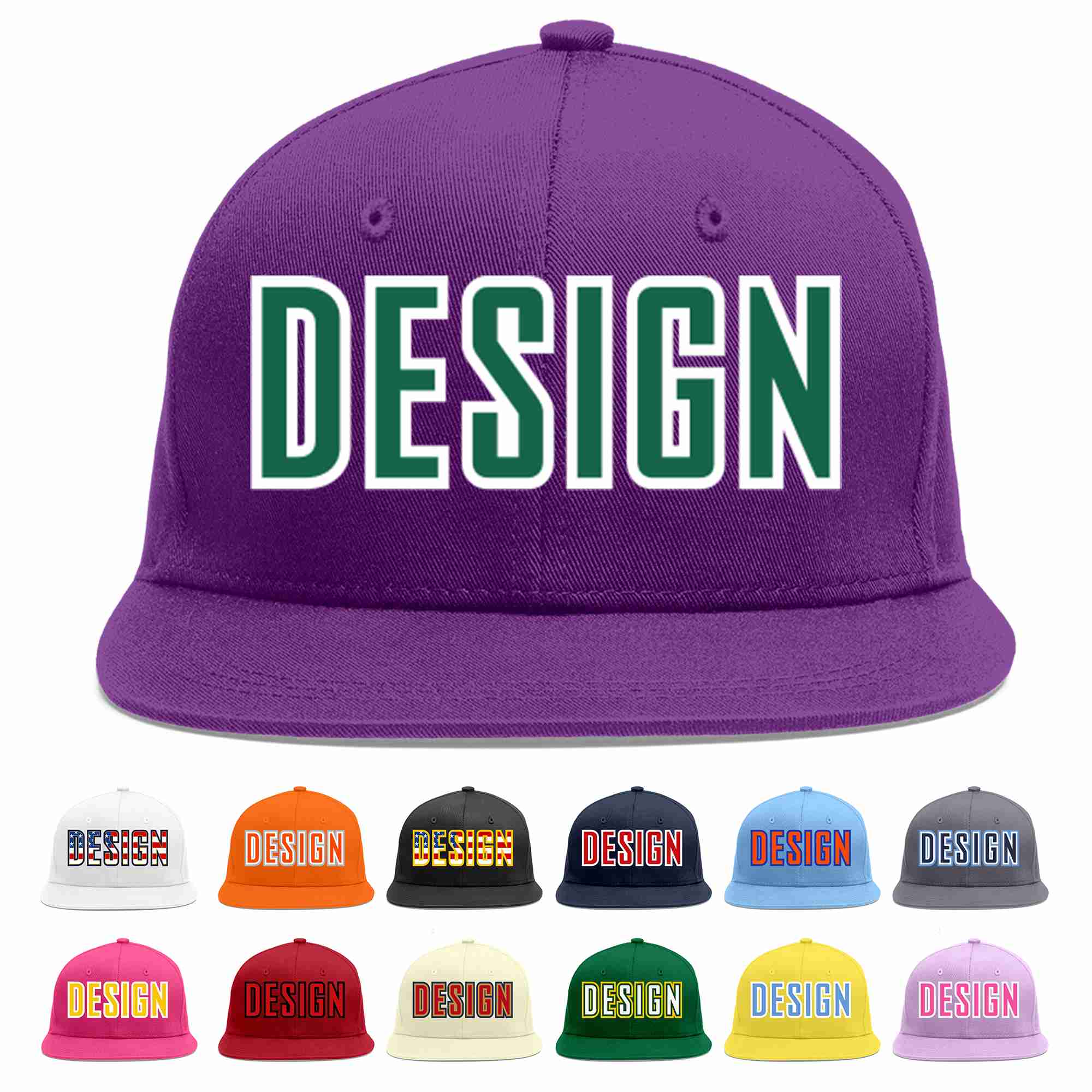 Conception personnalisée de casquette de baseball de sport à avant-toit plat vert-blanc violet Kelly pour hommes/femmes/jeunes