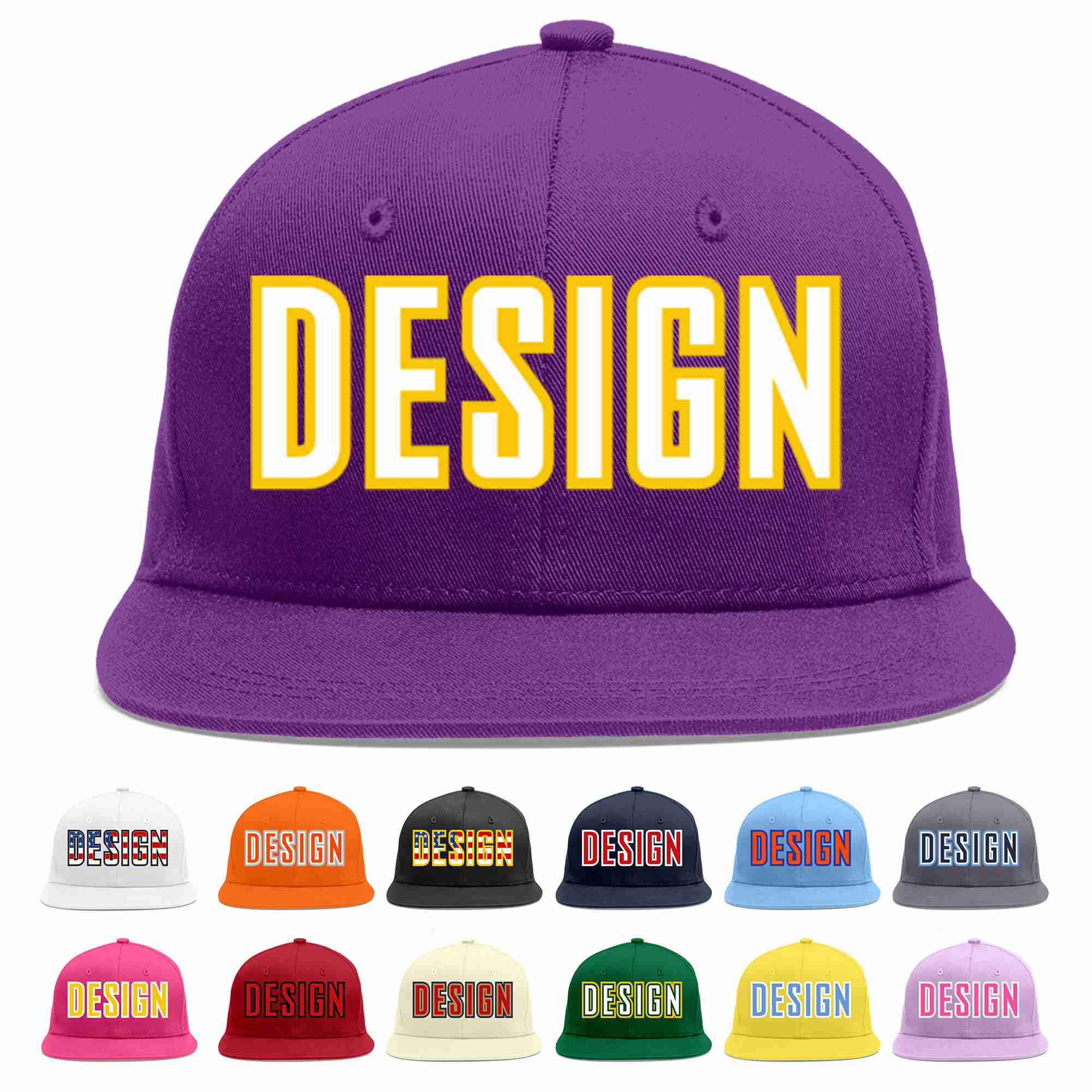 Conception personnalisée de casquette de baseball de sport à avant-toit plat violet blanc-or pour hommes/femmes/jeunes