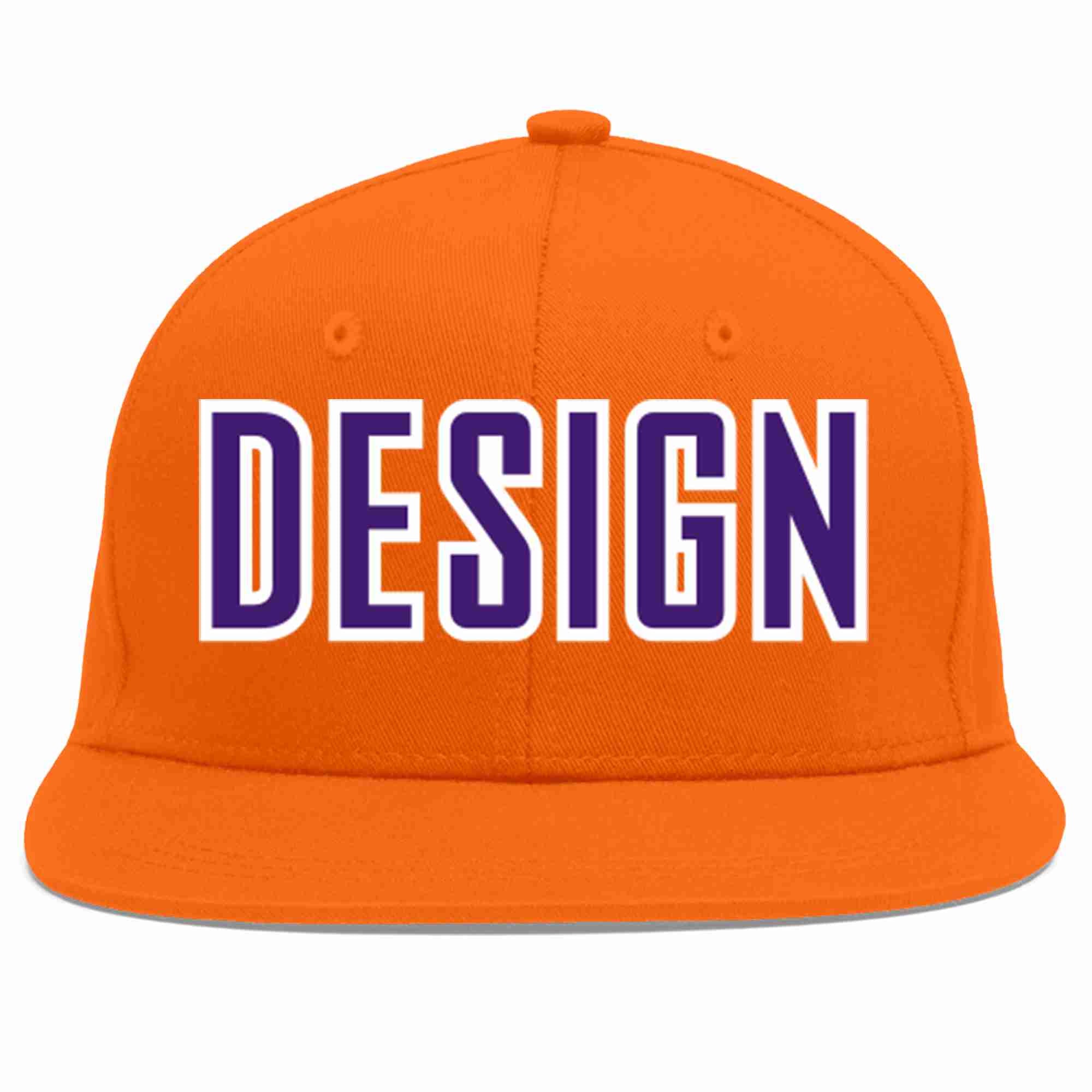 Custom Orange purple-White Flat Eaves Sport Baseball Cap Design for Men/Women/Youth