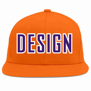 Conception personnalisée de casquette de baseball de sport à avant-toit plat orange violet-blanc pour hommes/femmes/jeunes