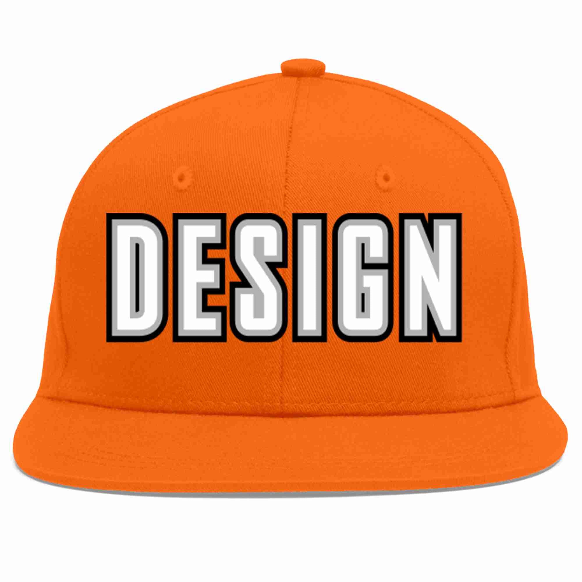 Conception personnalisée de casquette de baseball de sport à avant-toit plat orange blanc-gris pour hommes/femmes/jeunes