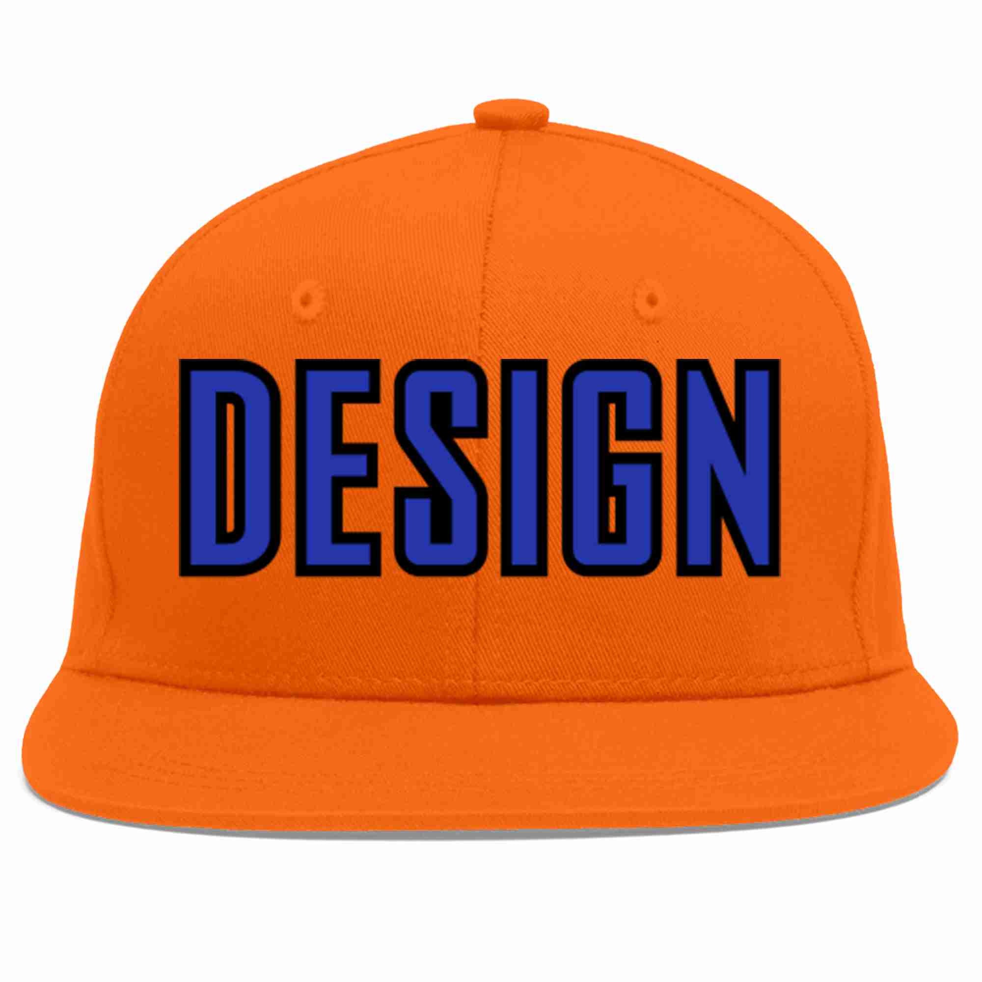 Casquette de baseball personnalisée Orange Royal-Black Flat Eaves Sport pour hommes/femmes/jeunes