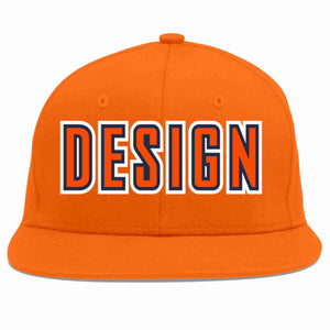 Custom Orange Orange-Navy Flat Eaves Sport Baseball Cap Design for Men/Women/Youth