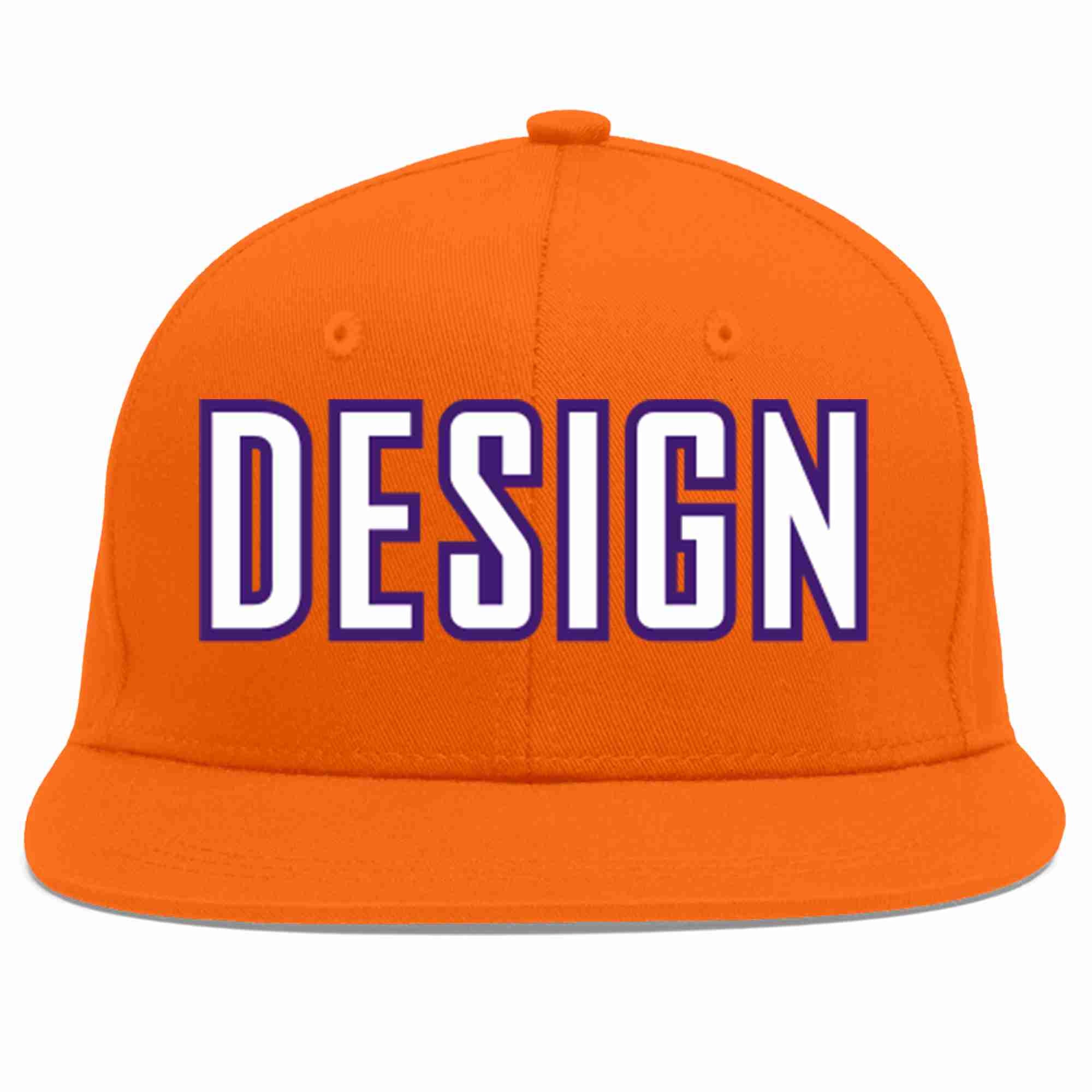 Custom Orange White-purple Flat Eaves Sport Baseball Cap Design for Men/Women/Youth