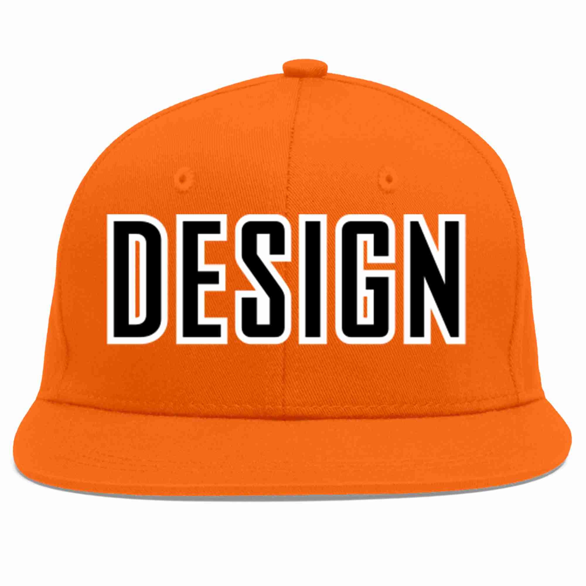 Custom Orange Black-White Flat Eaves Sport Baseball Cap Design for Men/Women/Youth