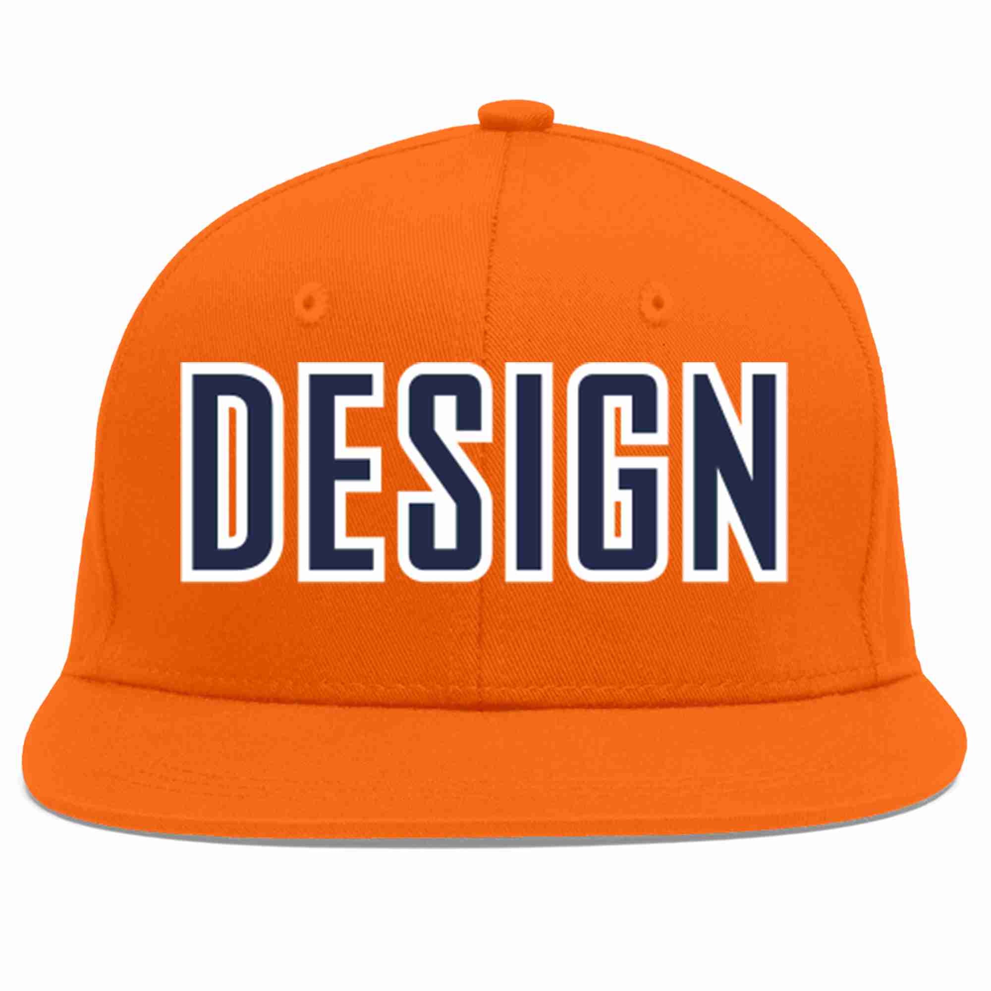 Conception personnalisée de casquette de baseball de sport à avant-toit plat orange marine-blanc pour hommes/femmes/jeunes