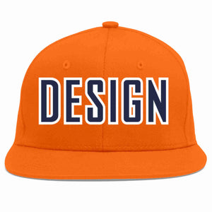 Custom Orange Navy-White Flat Eaves Sport Baseball Cap Design for Men/Women/Youth