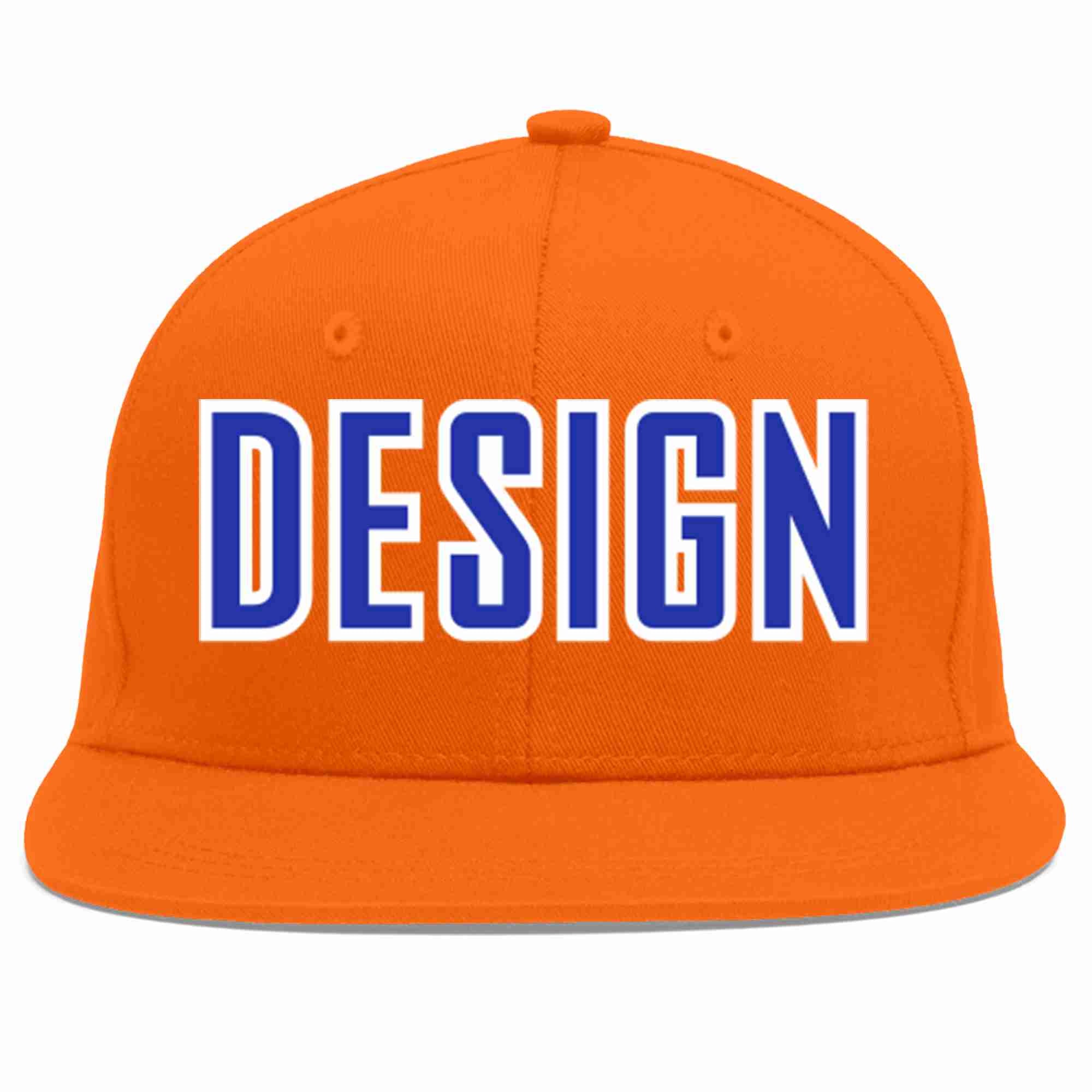 Conception personnalisée de casquette de baseball de sport à avant-toit plat orange royal-blanc pour hommes/femmes/jeunes