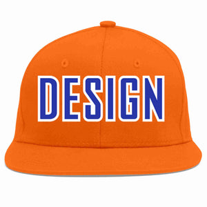 Custom Orange Royal-White Flat Eaves Sport Baseball Cap Design for Men/Women/Youth