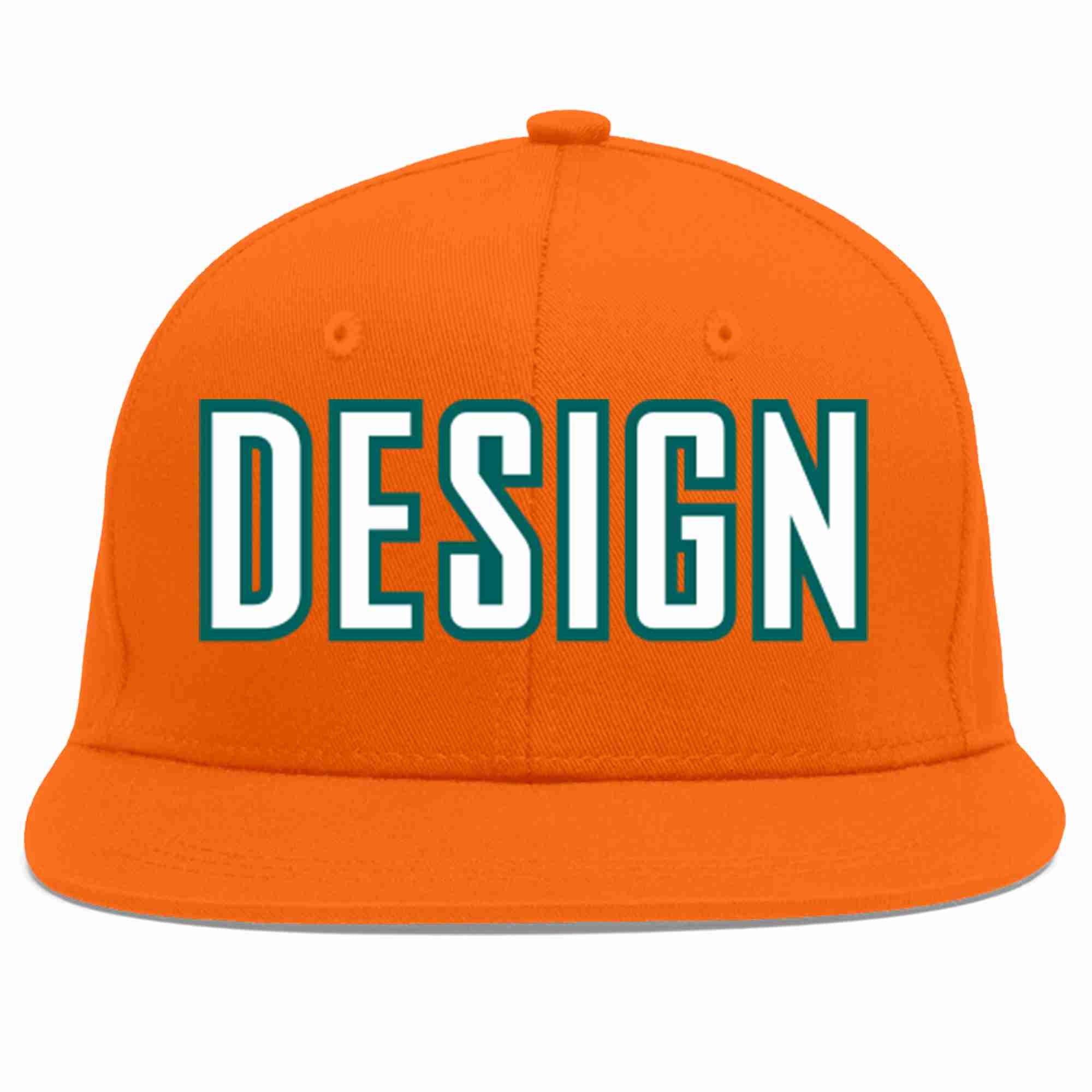 Custom Orange White-Aqua Flat Eaves Sport Baseball Cap Design for Men/Women/Youth