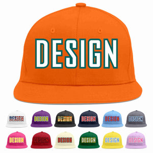 Custom Orange White-Aqua Flat Eaves Sport Baseball Cap Design for Men/Women/Youth