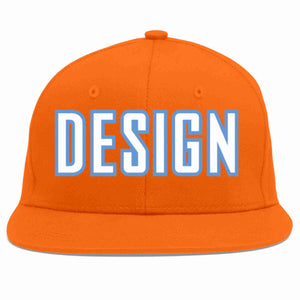 Custom Orange White-Light Blue Flat Eaves Sport Baseball Cap Design for Men/Women/Youth