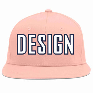 Custom Pink White-Navy Flat Eaves Sport Baseball Cap Design for Men/Women/Youth