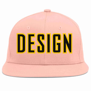 Custom Pink Black-Gold Flat Eaves Sport Baseball Cap Design for Men/Women/Youth