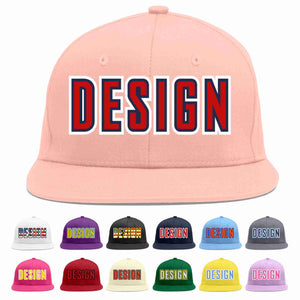 Custom Pink Red-Navy Flat Eaves Sport Baseball Cap Design for Men/Women/Youth