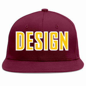 Custom Crimson Gold-White Flat Eaves Sport Baseball Cap Design for Men/Women/Youth