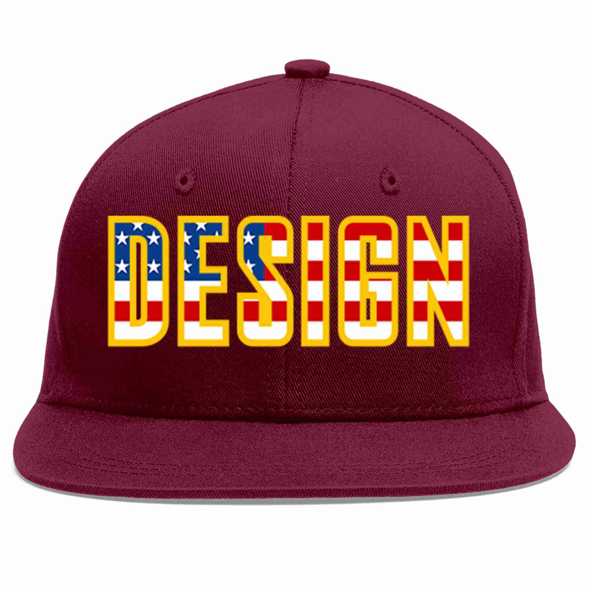 Custom Crimson Vintage USA Flag-Gold Flat Eaves Sport Baseball Cap Design for Men/Women/Youth