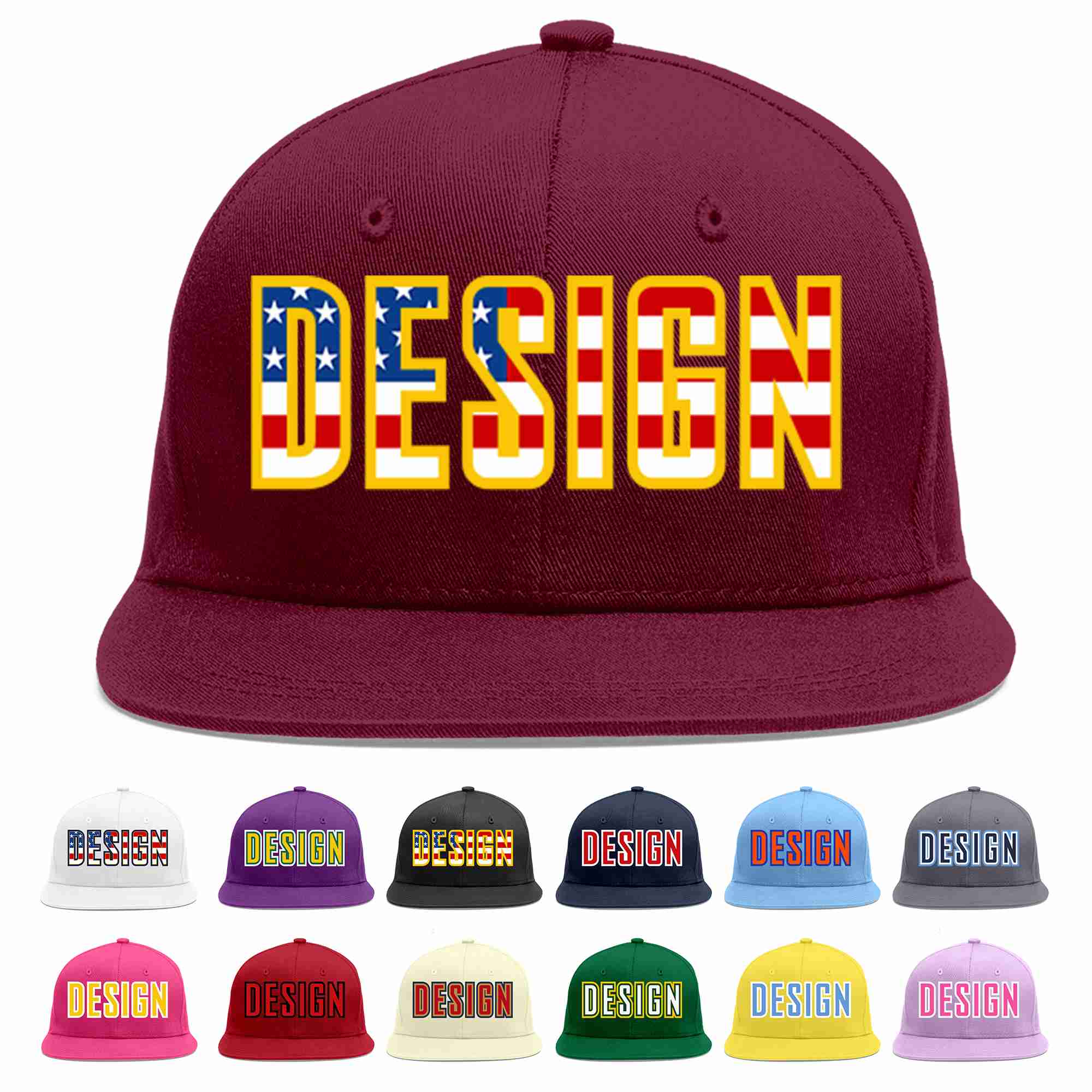 Custom Crimson Vintage USA Flag-Gold Flat Eaves Sport Baseball Cap Design for Men/Women/Youth