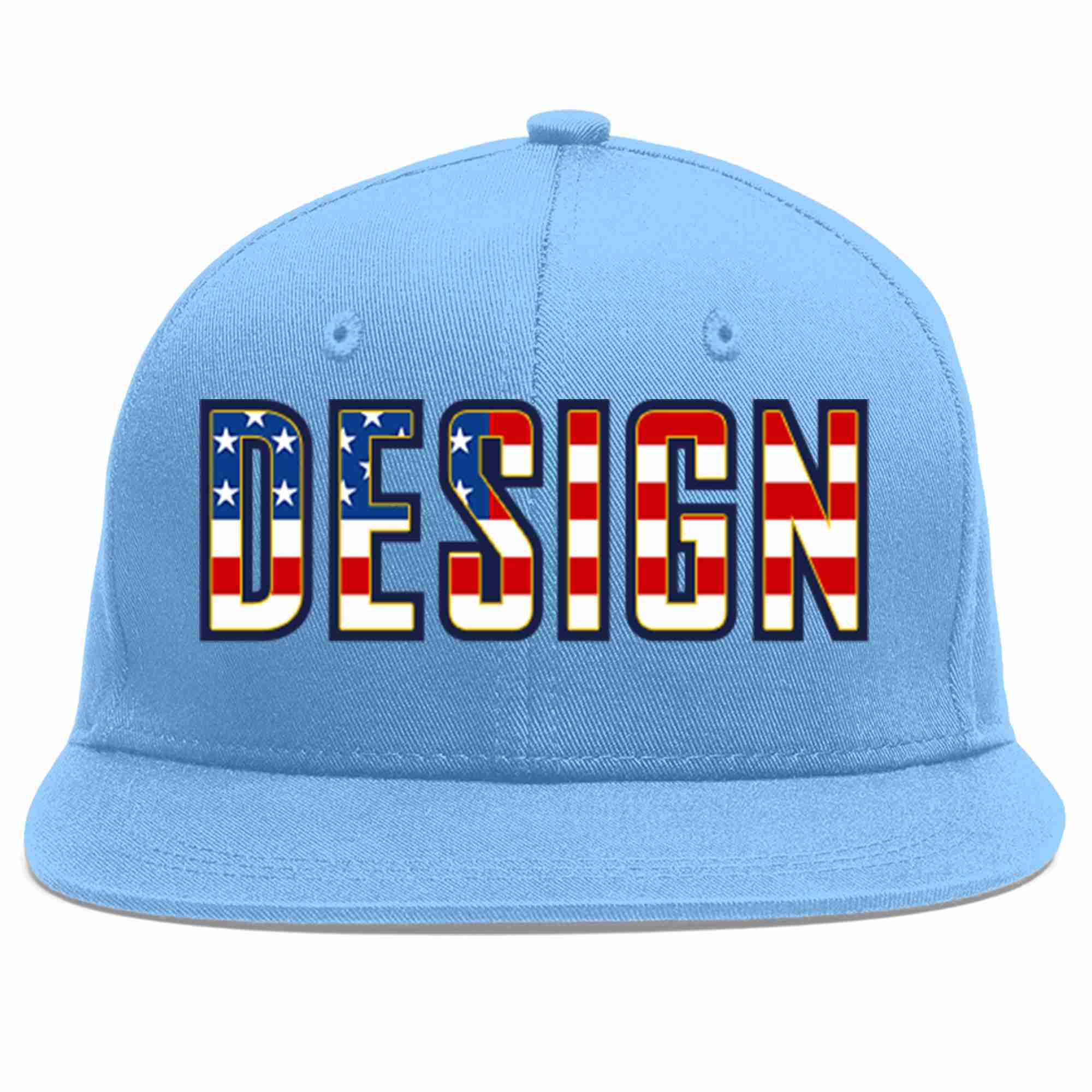 Custom Light Blue Vintage USA Flag-Gold Flat Eaves Sport Baseball Cap Design for Men/Women/Youth