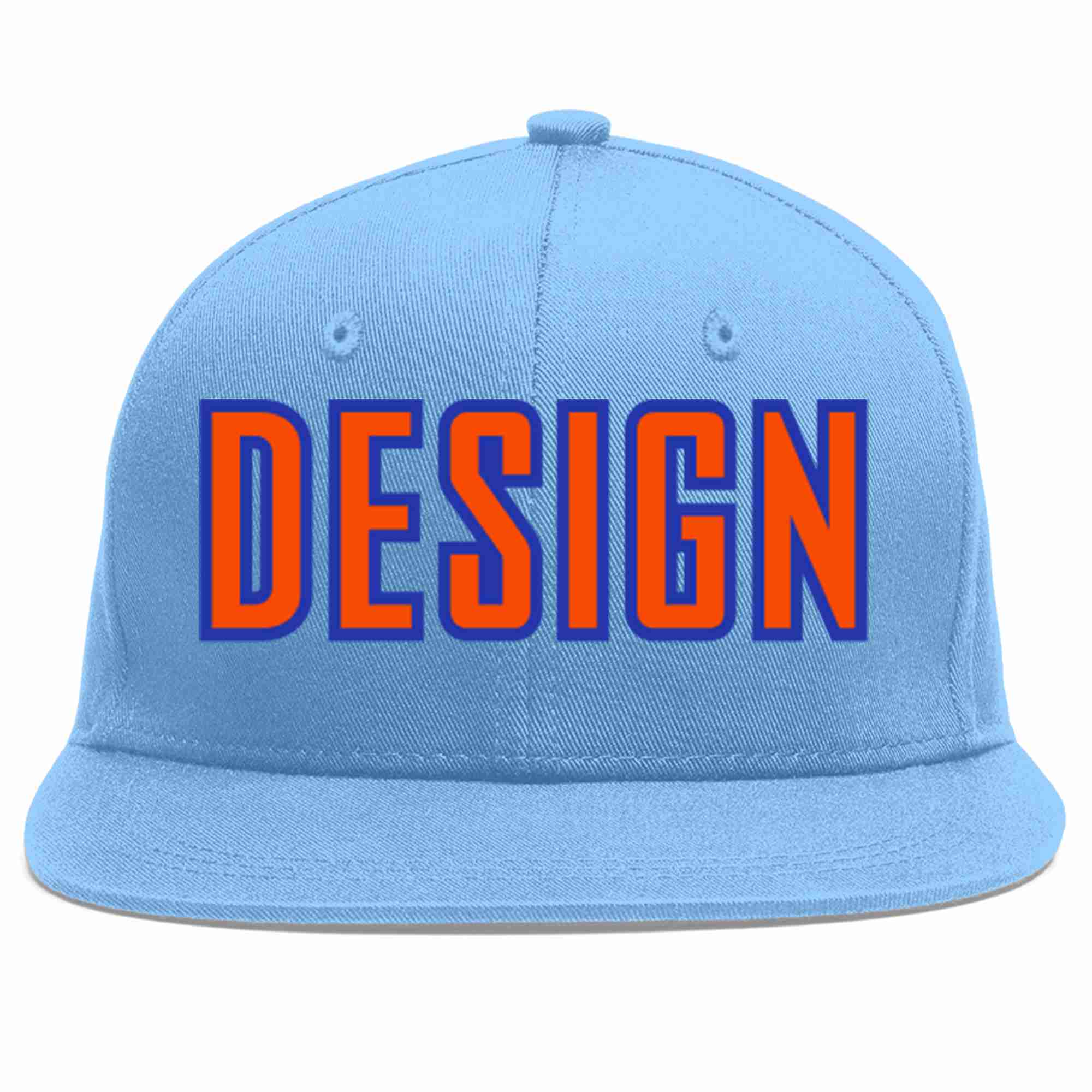 Custom Light Blue Orange-Royal Flat Eaves Sport Baseball Cap Design for Men/Women/Youth