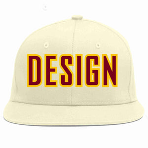 Custom Cream Crimson-Gold Flat Eaves Sport Baseball Cap Design for Men/Women/Youth