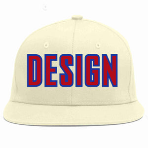 Custom Cream Red-Royal Flat Eaves Sport Baseball Cap Design for Men/Women/Youth