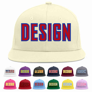 Custom Cream Red-Royal Flat Eaves Sport Baseball Cap Design for Men/Women/Youth