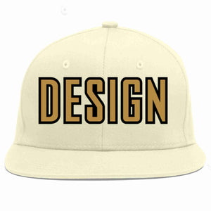 Custom Cream Old Gold-Black Flat Eaves Sport Baseball Cap Design for Men/Women/Youth