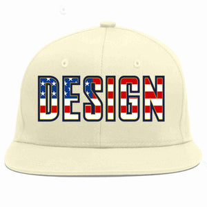 Custom Cream Vintage USA Flag-Gold Flat Eaves Sport Baseball Cap Design for Men/Women/Youth