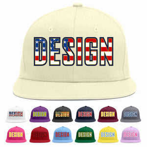 Custom Cream Vintage USA Flag-Gold Flat Eaves Sport Baseball Cap Design for Men/Women/Youth