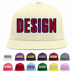 Custom Cream Red-Navy Flat Eaves Sport Baseball Cap Design for Men/Women/Youth