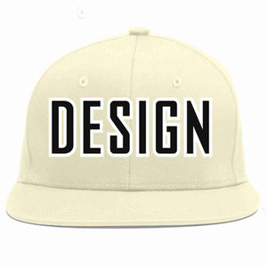 Custom Cream Black-White Flat Eaves Sport Baseball Cap Design for Men/Women/Youth