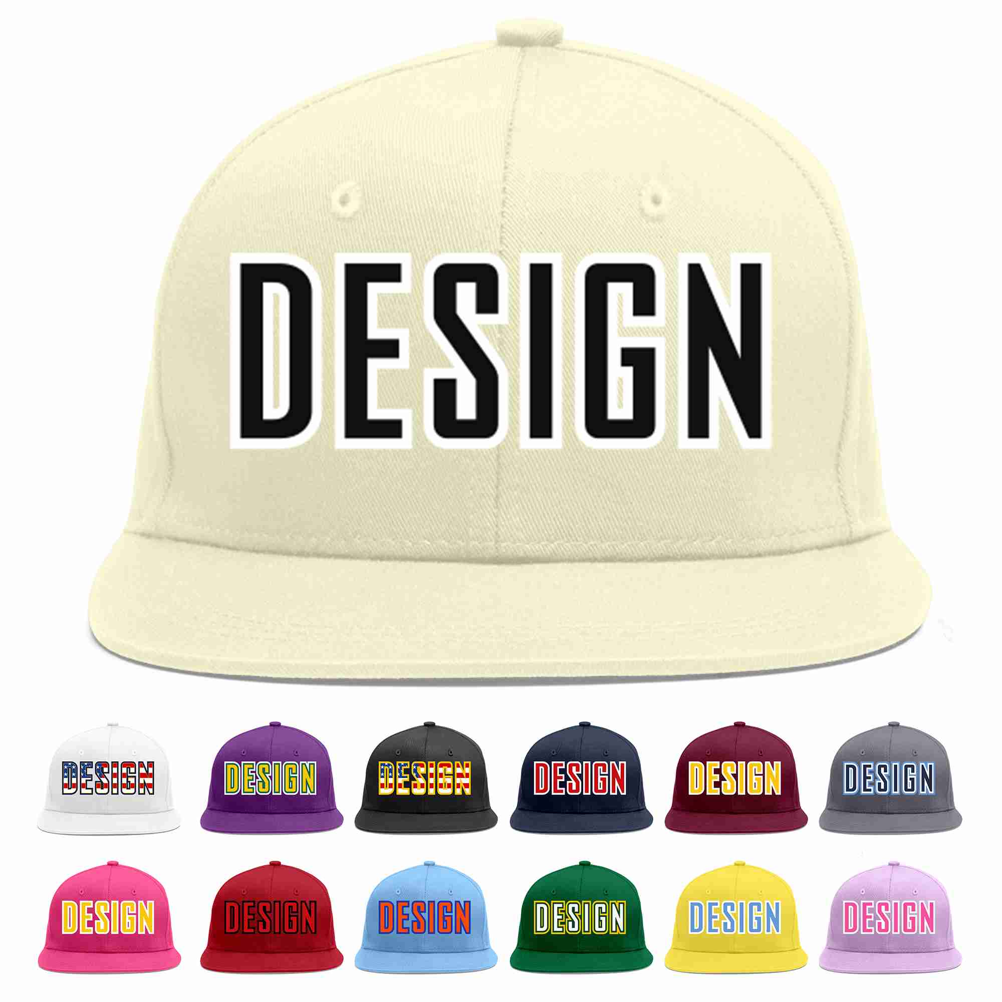 Custom Cream Black-White Flat Eaves Sport Baseball Cap Design for Men/Women/Youth