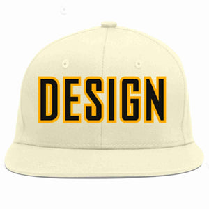 Custom Cream Black-Yellow Flat Eaves Sport Baseball Cap Design for Men/Women/Youth