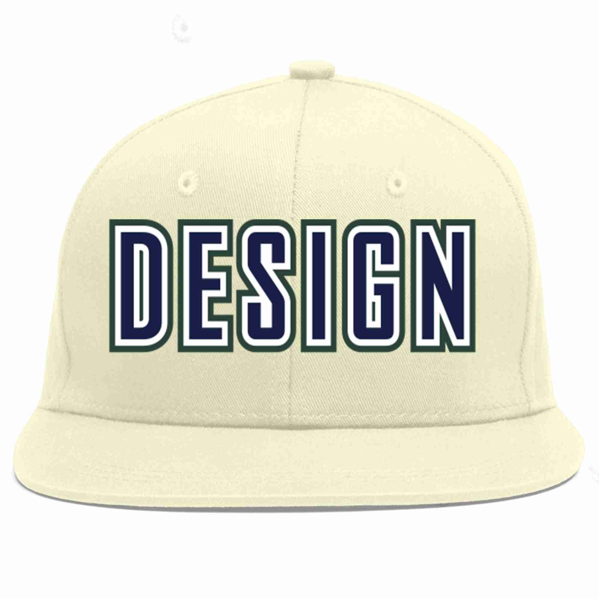 Custom Cream Navy-White Flat Eaves Sport Baseball Cap Design for Men/Women/Youth