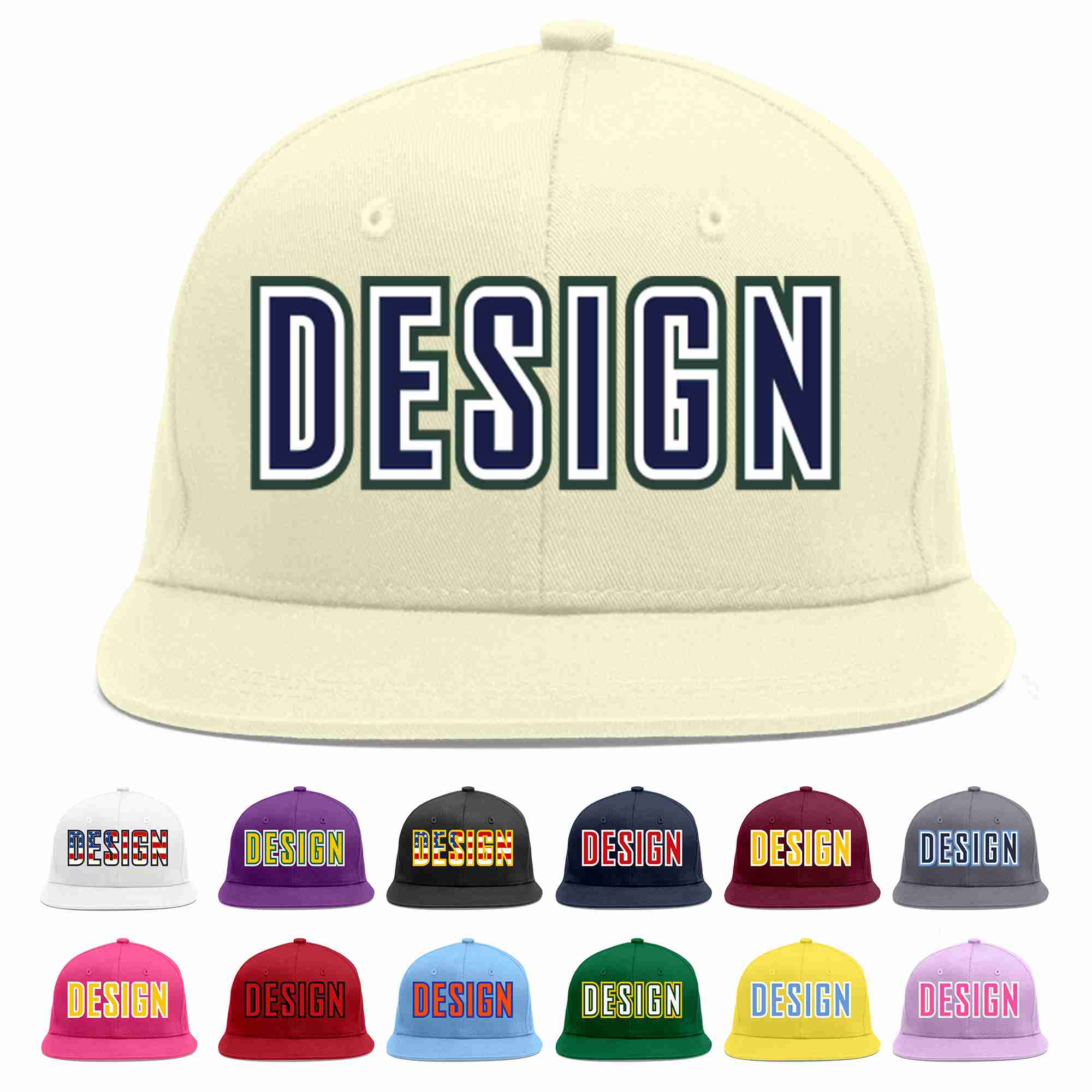 Custom Cream Navy-White Flat Eaves Sport Baseball Cap Design for Men/Women/Youth