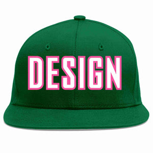 Conception personnalisée de casquette de baseball de sport à avant-toit plat vert blanc-rose pour hommes/femmes/jeunes