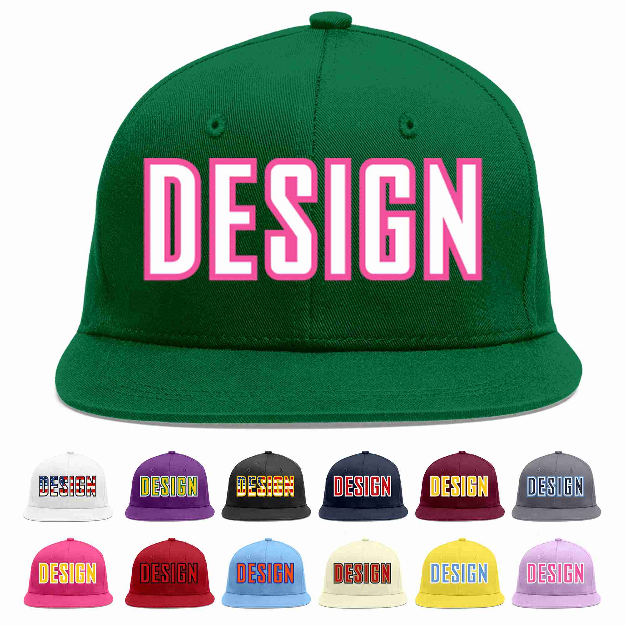 Custom Green White-Pink Flat Eaves Sport Baseball Cap Design for Men/Women/Youth