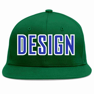 Custom Green Royal-White Flat Eaves Sport Baseball Cap Design for Men/Women/Youth