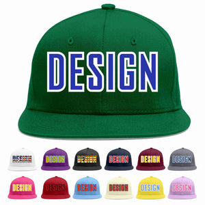 Custom Green Royal-White Flat Eaves Sport Baseball Cap Design for Men/Women/Youth