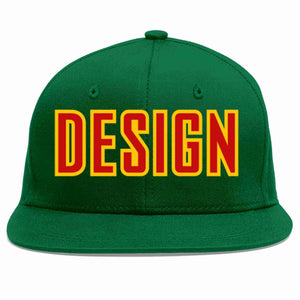 Custom Green Red-Yellow Flat Eaves Sport Baseball Cap Design for Men/Women/Youth